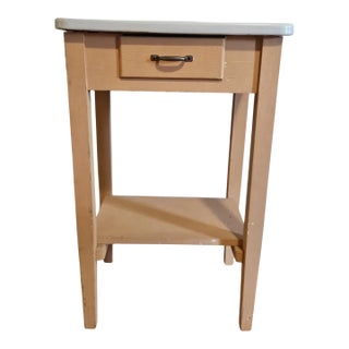 French Enamel Top Bedside Table / Nightstand - Peach Painted Wood, Brass Hardware, C. Early 20th Century For Sale
