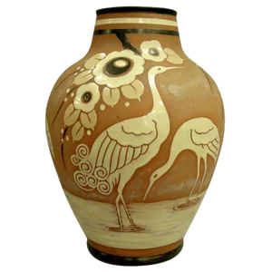 1939 Catteau Boch Freres Enameled Vase With Cranes