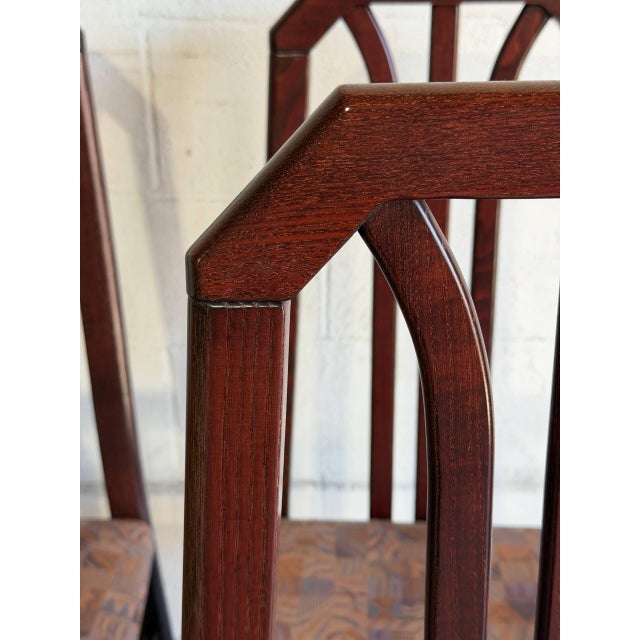 Dark Wood High-Back Upholstered Dining Chairs Set of 6 Mid-Century Modern For Sale - Image 10 of 12