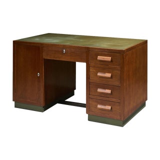 Desk in Oak with Green Linoleum Top and Base, Italy For Sale