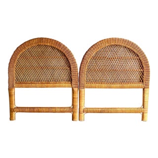 Vintage Coastal Rattan Twin Headboards - a Pair For Sale