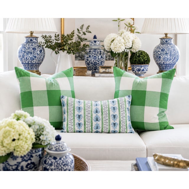 Modern Two Buffalo Check Kelly Green and One Lumbar Pillow Down and Feather Inserts For Sale - Image 3 of 3