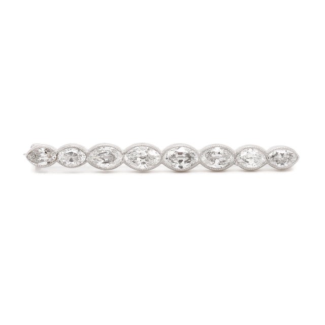 1990s Antique Edwardian Platinum & Marquise Diamond Brooch or Pin For Sale - Image 5 of 10