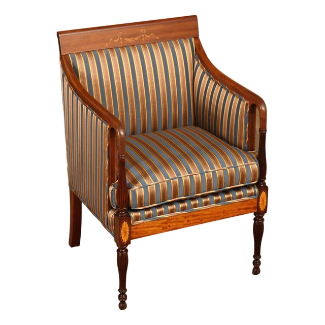 Sheraton Style Vintage Inlaid Mahogany Armchair For Sale