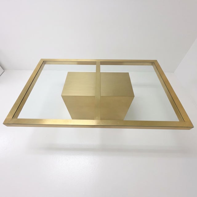 1970s Hollywood Regency Brushed Brass Pedestal Dining Table With Glass Top For Sale In Mobile - Image 6 of 15