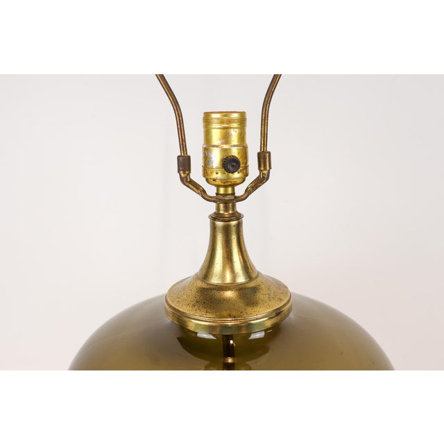 Mid 20th Century Mid Century Modern Olive Green Smoked Glass Lamp For Sale - Image 4 of 12