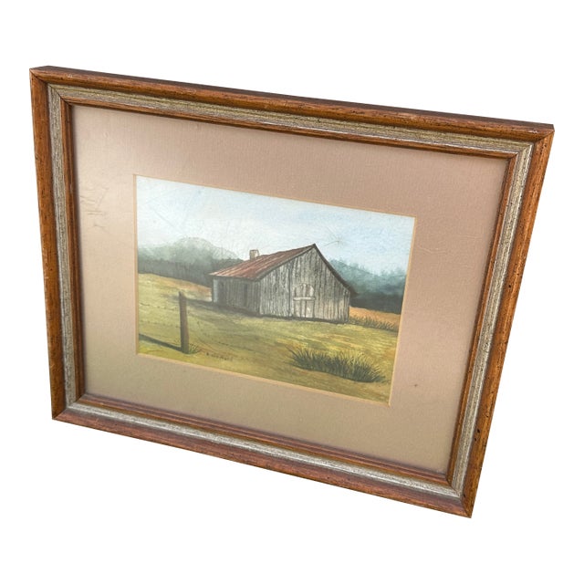 Vintage Framed Landscape Painting of a House For Sale