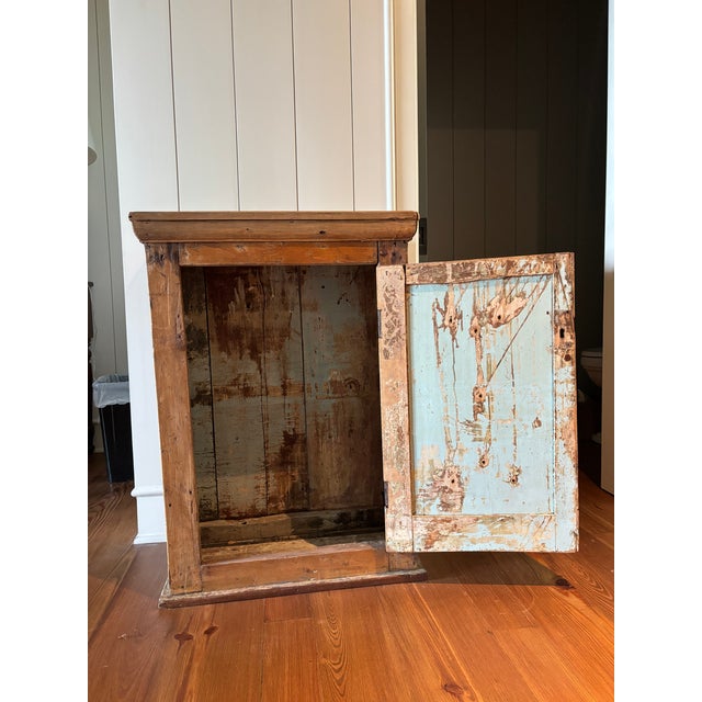 19th Century Primitive French Pine Hanging Cabinet, Original Painted Interior For Sale - Image 15 of 16