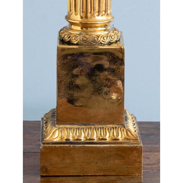 Gold Tall Mid-Century French Brass Column Lamp For Sale - Image 8 of 11
