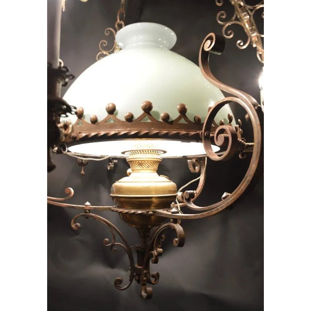 Mid 19th Century Steel Brass and Glass Oil Light Chandelier in the Spanish Style For Sale - Image 5 of 12