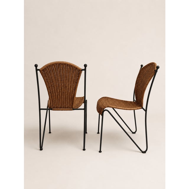 Mid-Century Wicker and Iron Dining Chairs attributed to Frederic Weinberg, 1950s, Set of 6 For Sale - Image 4 of 10