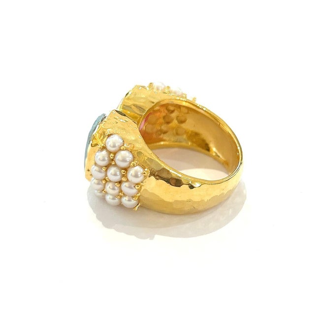Bochic "Orient" Red Ruby & Green Tourmaline Ring Set 18K Yellow Gold & Silver For Sale - Image 14 of 18
