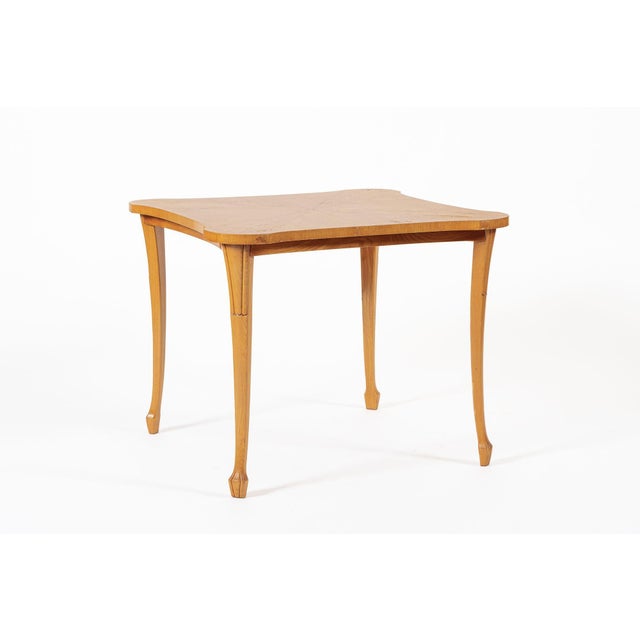 Art Deco 1940s Vintage Art Deco Swedish Square Beech Scalloped Table For Sale - Image 3 of 10