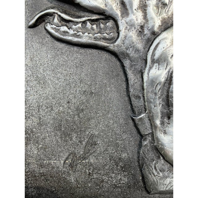 Rustic 1940’s Pair of Etched & Cast Steel Heavy Setter Dog Bookends Signed- A Pair For Sale - Image 3 of 5