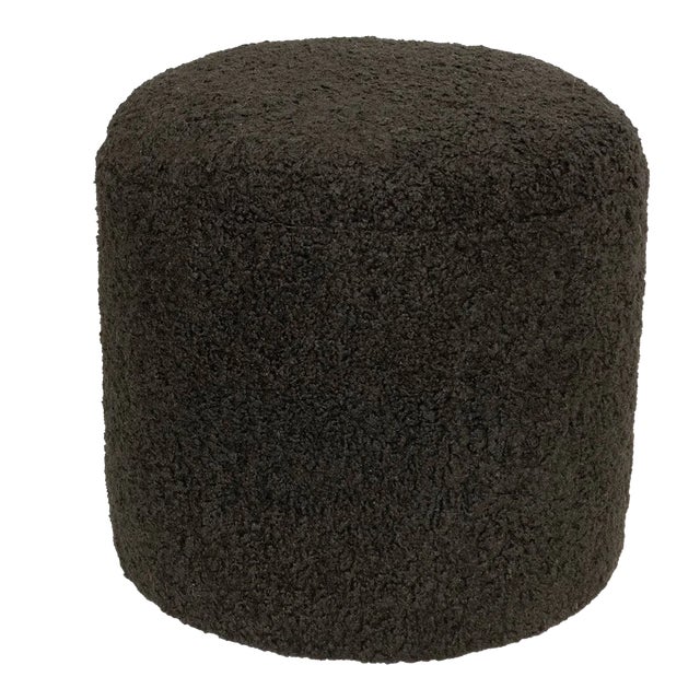 Limited Edition Custom Modern Pouf in Black Faux Shearling For Sale