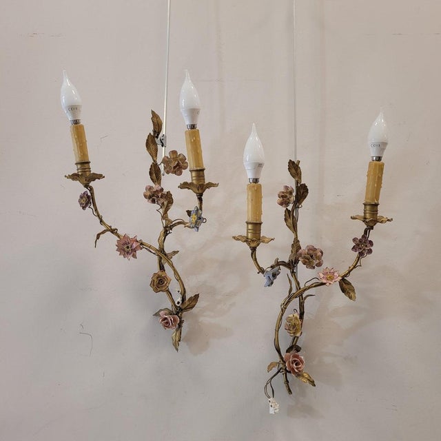 Capodimonte Style Sconces in Gilt Metal, Italy, 1960s, Set of 2 For Sale - Image 16 of 18