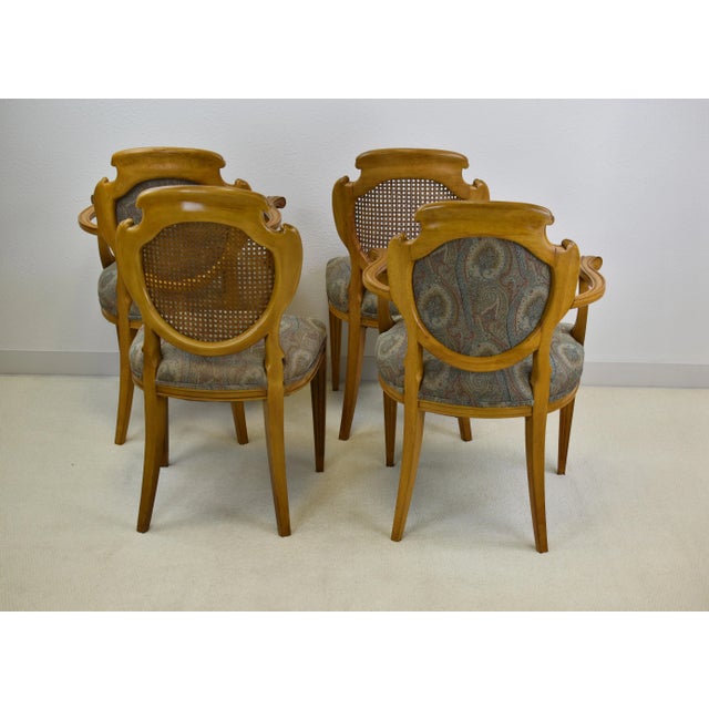 1950s Vintage Louis XVI Style Country French Provincial Solid Oak Cane & Upholstery Back Fluted Legs Chairs - Set of 4 For Sale - Image 6 of 12