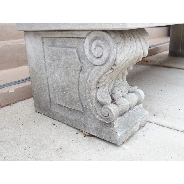 Carved Italian Limestone Garden Bench With Fleur De Lys and Acanthus Decoration For Sale In Dallas - Image 6 of 12