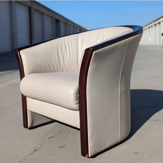 1970s Ekornes Rosewood and Cream Leather Barrel Armchair For Sale - Image 13 of 17
