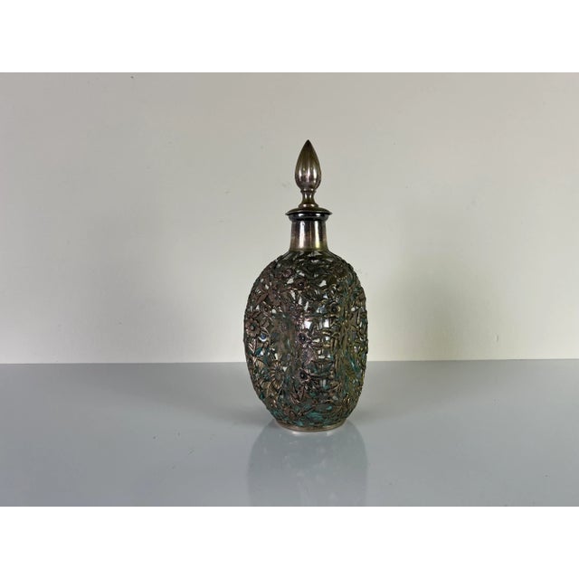 Antique Chinese Export Decanter & Stopper With Silver Overlay For Sale - Image 4 of 13