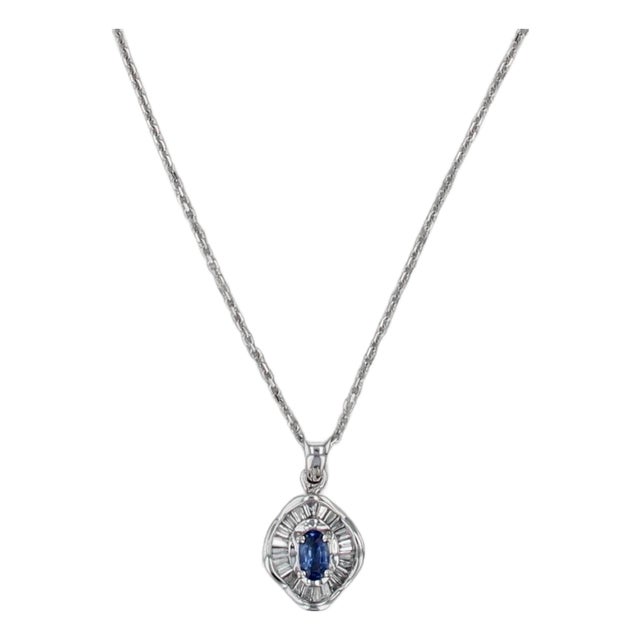 0.68ctw Sapphire Diamond Halo Pendant Necklace 14k White Gold 18" Cable Chain For Sale