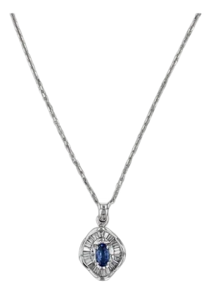 0.68ctw Sapphire Diamond Halo Pendant Necklace 14k White Gold 18" Cable Chain