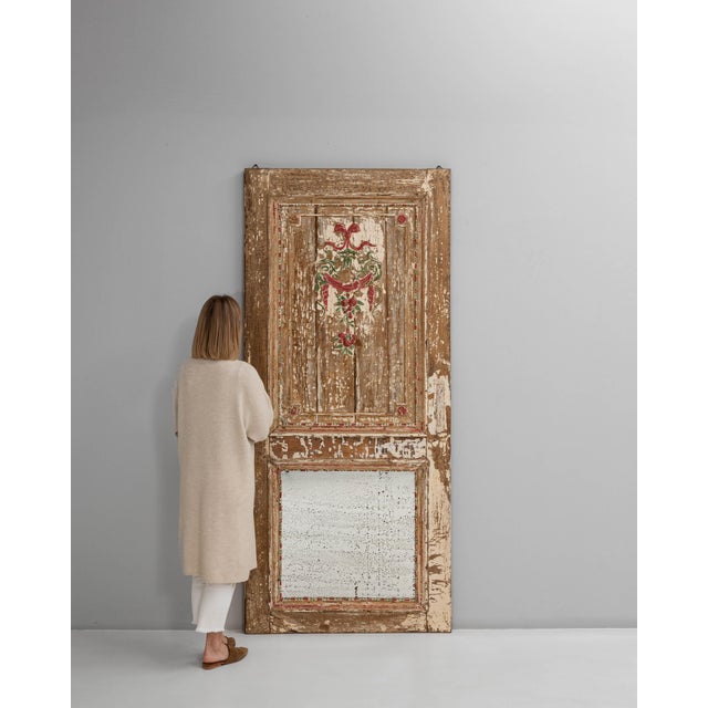 19th Century French Wood Patinated Door With Mirror For Sale - Image 4 of 18