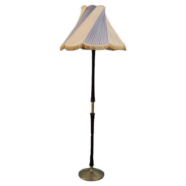 Italian Mahogany and Brass Pedestal Floor Lamp, 1950s For Sale