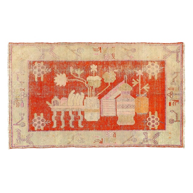 Ruby Red 1940s Vintage Hand Knotted Vintage Khotan Rug For Sale - Image 8 of 8
