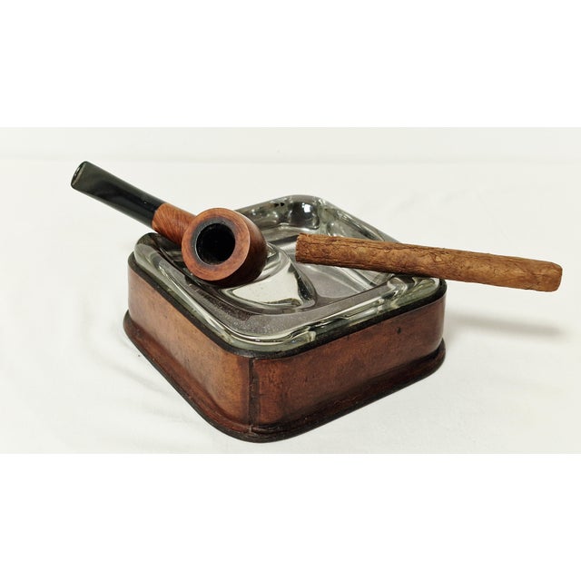 Mid-Century Leather and Glass Ashtray for Cigars and Pipes, Italy, 1970s For Sale - Image 9 of 9
