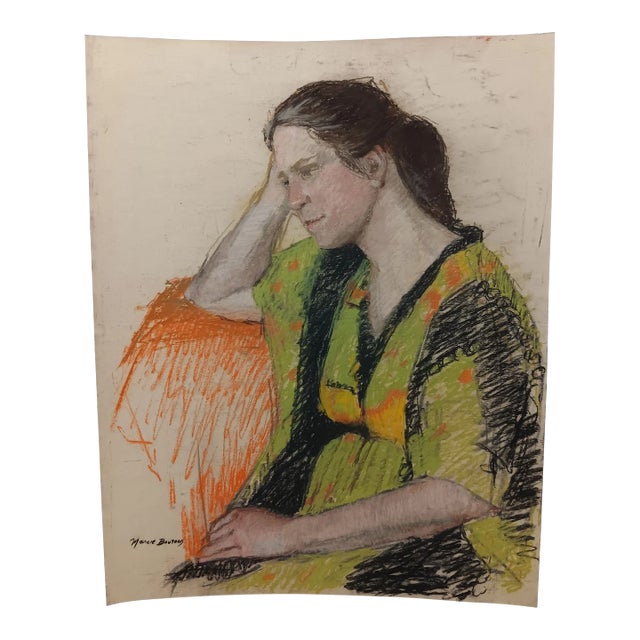 Expressionist Pastel Drawing by Marcia Bouton 1970's For Sale