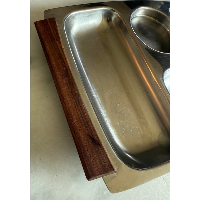 Wood Set of 6 Vintage 1970s Stainless and Rosewood Trays For Sale - Image 7 of 9