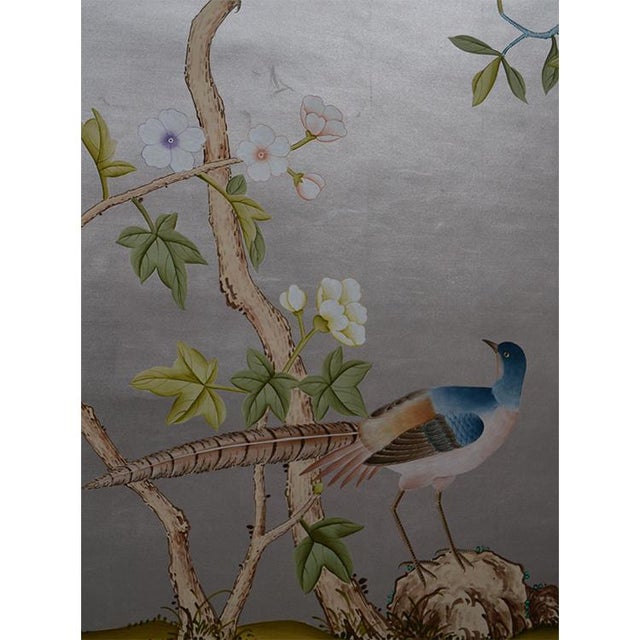 Not Yet Made - Made To Order Silver Leaf Chinoiserie Hand-Painted Floral & Bird Wall Panels (Set of 6) For Sale - Image 5 of 6