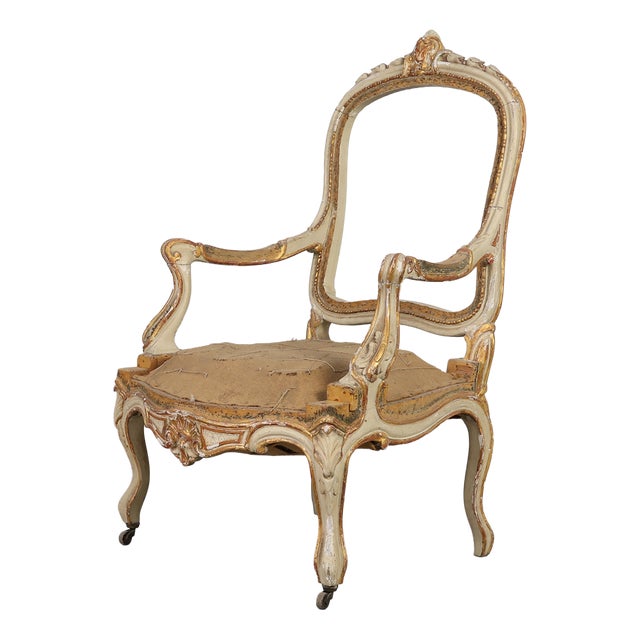 Antique French Louis XV Armchair in Carved Wood, 1800s For Sale