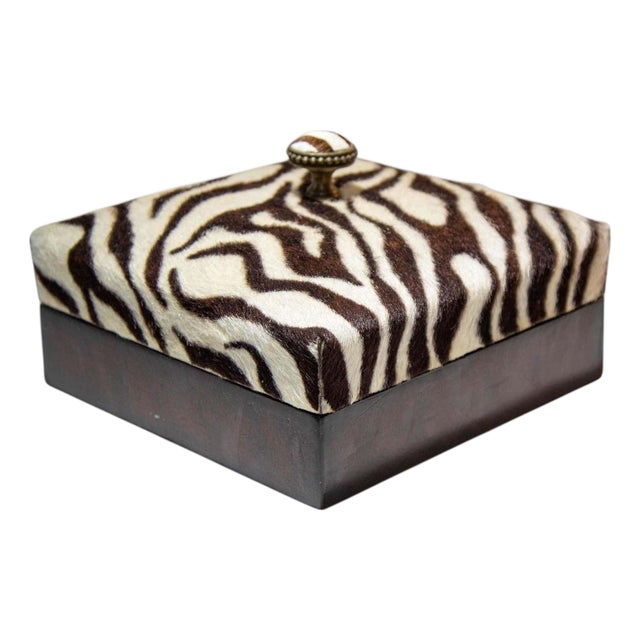 Maitland Smith Zebra Design Decorative Box, Leather, 1980s, Philippines For Sale