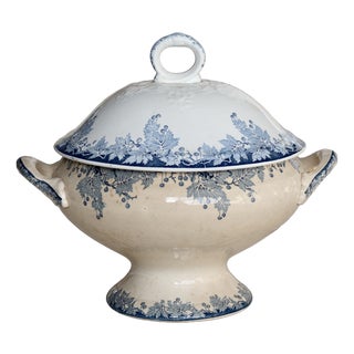 Vintage Ironstone Platane Bleu Soup Tureen from Saint Amand Hamage Nord, 1890s For Sale
