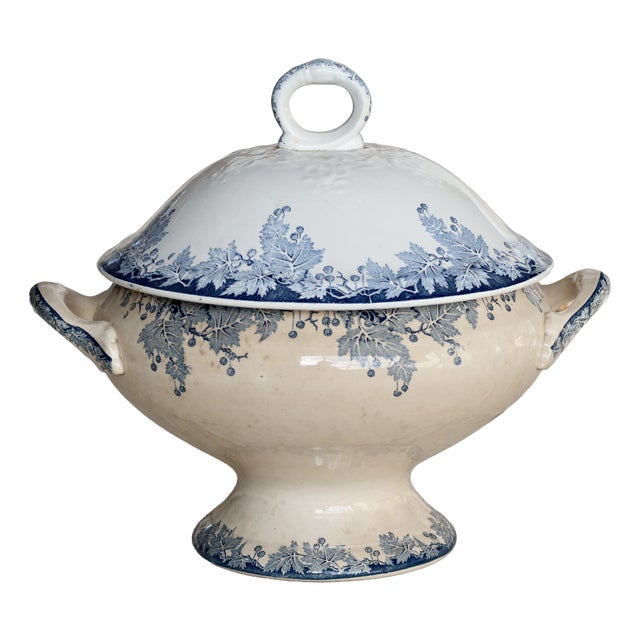 Vintage Ironstone Platane Bleu Soup Tureen from Saint Amand Hamage Nord, 1890s For Sale