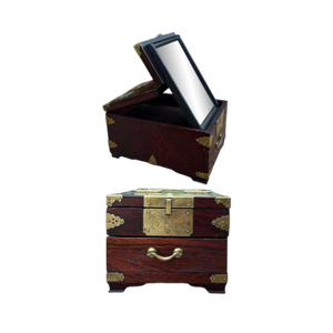 1930s Vintage Chinese Hardwood Traveling Vanity Shaving Mirror Box & Drawer