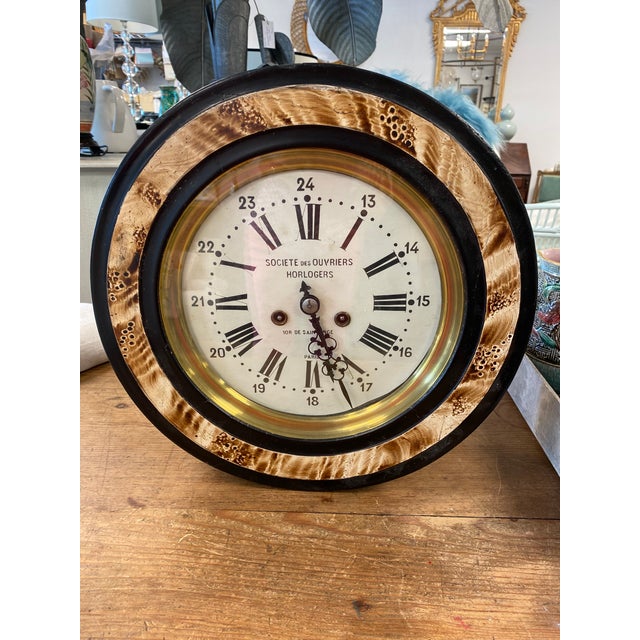 Black Antique 19th Century French Wall Clock "Societe Des Ouvriers Horlogers" For Sale - Image 8 of 8
