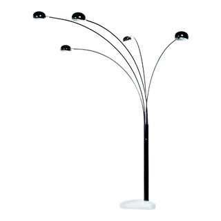 Guzzini Style Five-Head Black Arch Lamp With Marbles Base For Sale