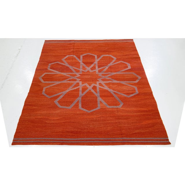 Modern 2020s Modern Kilim Handmade Rust Geometric Wool Rug For Sale - Image 3 of 7