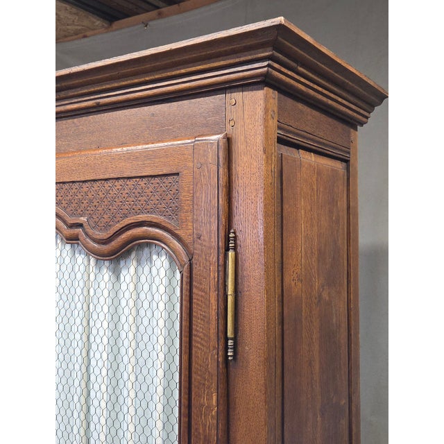 Antique French Provincial Wardrobe With Wire Grills and Interior Blue Curtains For Sale In Denver - Image 6 of 14