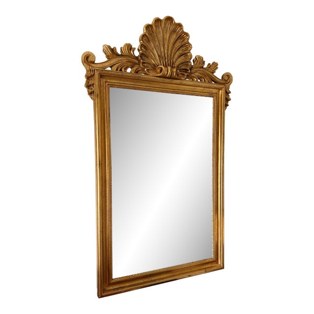 Vintage Italian Gilt-Wood Shell-Crest Mirror by Ethan Allen For Sale