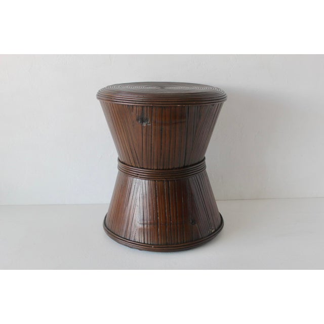 Vintage Sculptural Dark Bamboo Rattan Hourglass Bowtie Pedestal Table For Sale - Image 9 of 15