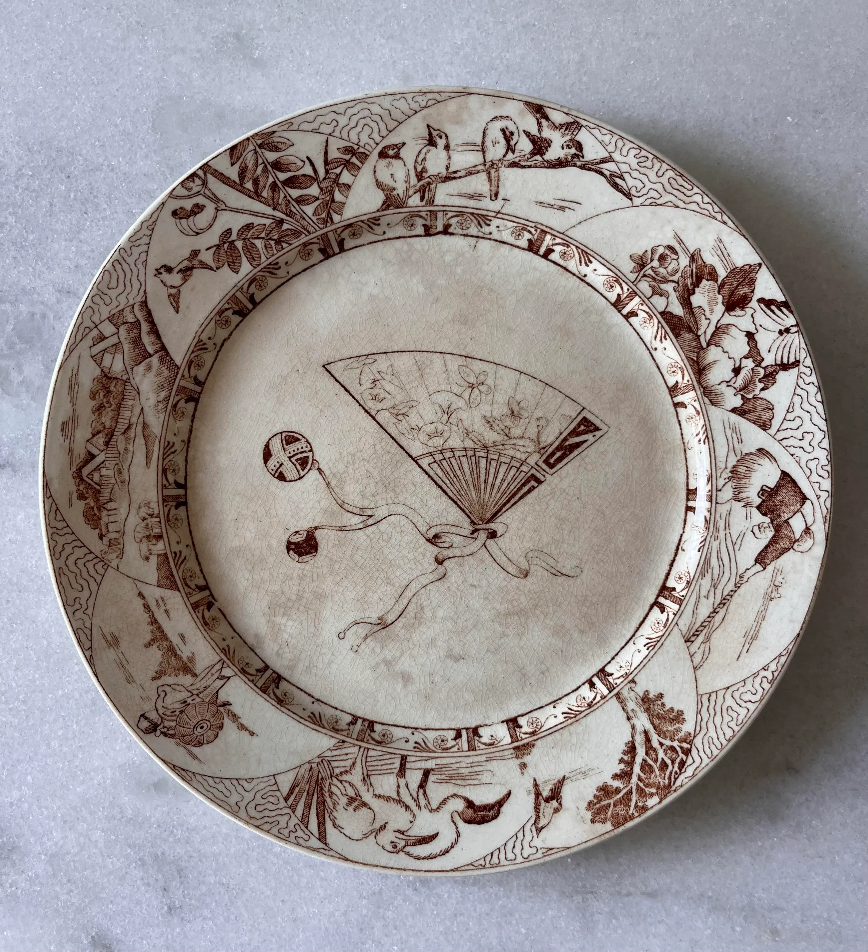Set of 8 Antique Brown Transfer Salad Plates by Brown-Westhead