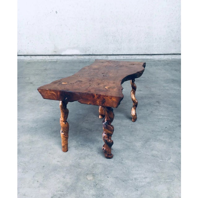 Brutalist Style Handcrafted Oak & Grape Wood Side Table, 1950s For Sale - Image 15 of 18