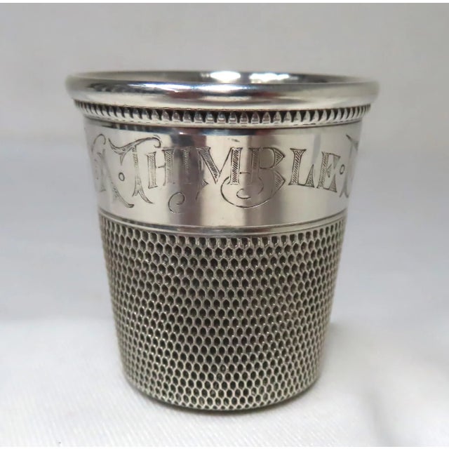 Antique Sterling Silver "Only a Thimble Full" Motto Giant Sewing Thimble Shot Glass For Sale - Image 10 of 13