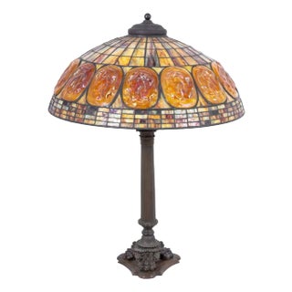 Tiffany Studios Style Slag Glass Bronze Table Lamp For Sale