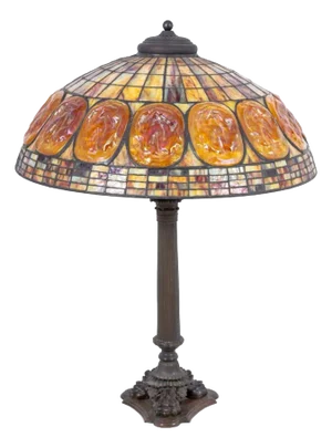 Tiffany Studios Style Slag Glass Bronze Table Lamp