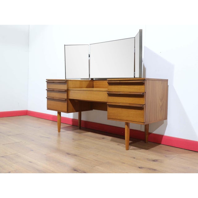 Mid Century Modern Vintage Teak British Vanity Dresser Desk For Sale - Image 13 of 15